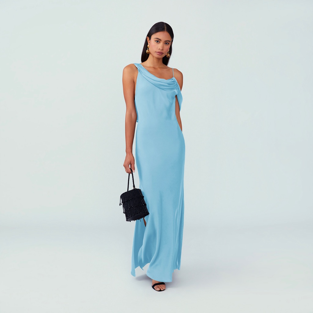 Blue Asymmetrical One Shoulder Evening Dress